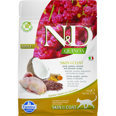 Farmina N&D Quinoa Feline Skin&Coat Caille & Noix de coco 300g - MyStetho Veterinary
