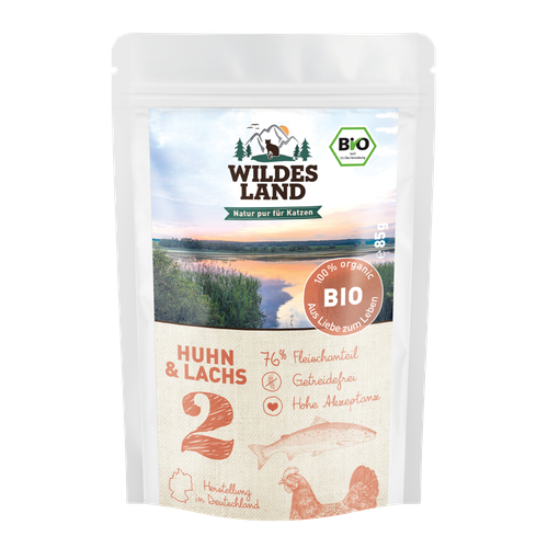 Wildes Land Feline Adult BIO poulet et saumon avec cannberges 85g - MyStetho Veterinary