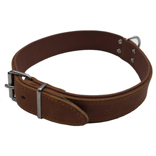 Collier cuir souple, doublé cuir, rivé,60cm 30mm, brun/cognac - MyStetho Veterinary